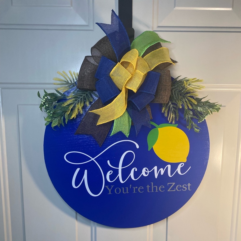 HANDMADE Welcome You’re the Zest Door Hanger Lemon  Sign Summer Door Decor